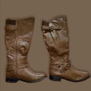 Brown leather saddle boots